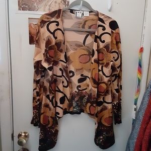 Take Two L 100% Cotton Waterfall Hem Floral Paisley Peach Pink Open Cardigan